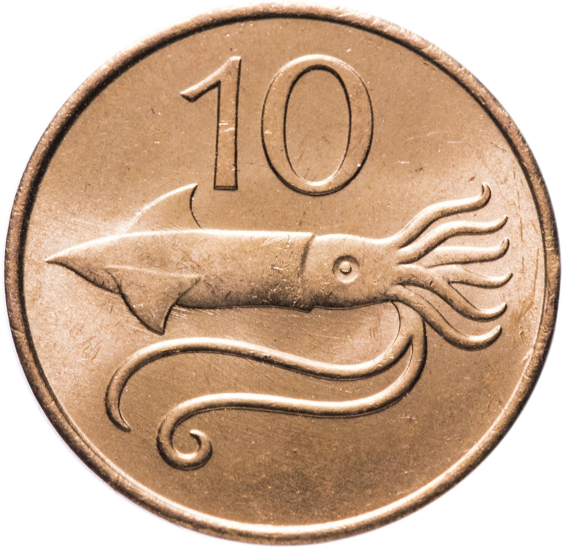 Iceland Coin Icelander 10 Aurar | Bull Grioungur | Flying Squid | KM25 | 1981