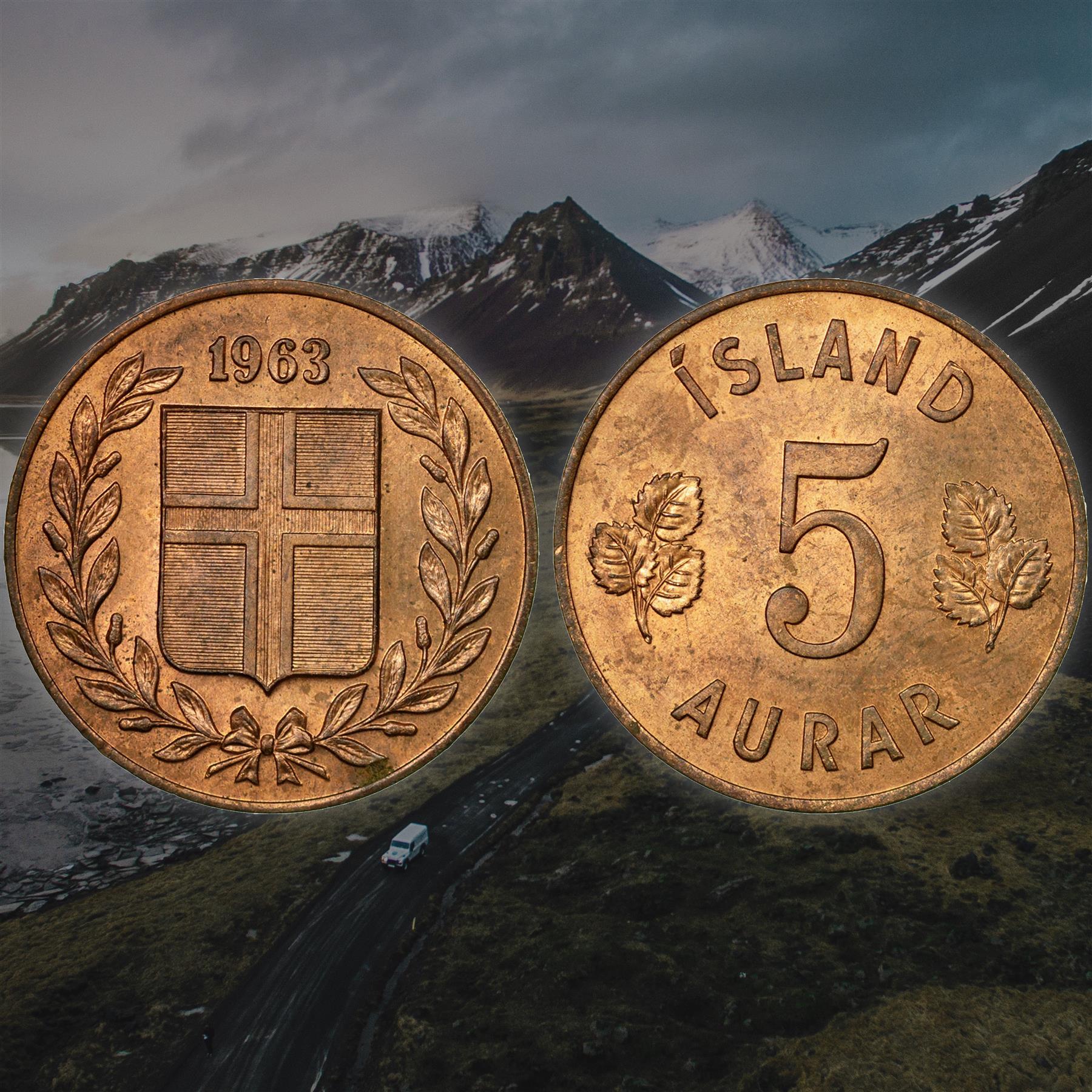 Iceland Coin Icelander 5 Aurar | Betula Pubescens Leaves | KM9 | 1946 - 1966