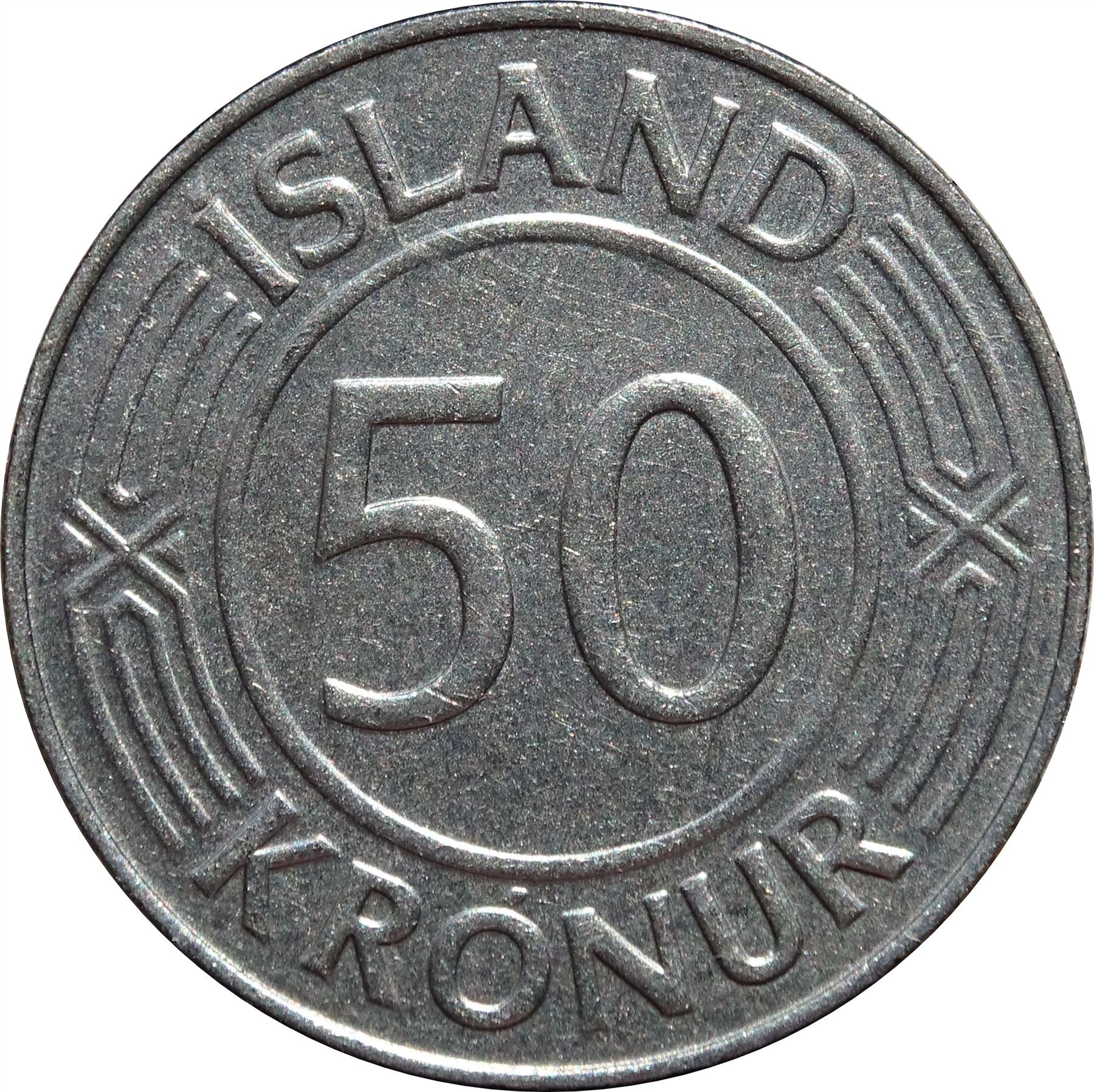 Iceland Coin Icelander 50 Kronur | Parliament Building | Reykjavik | KM16 | 1968