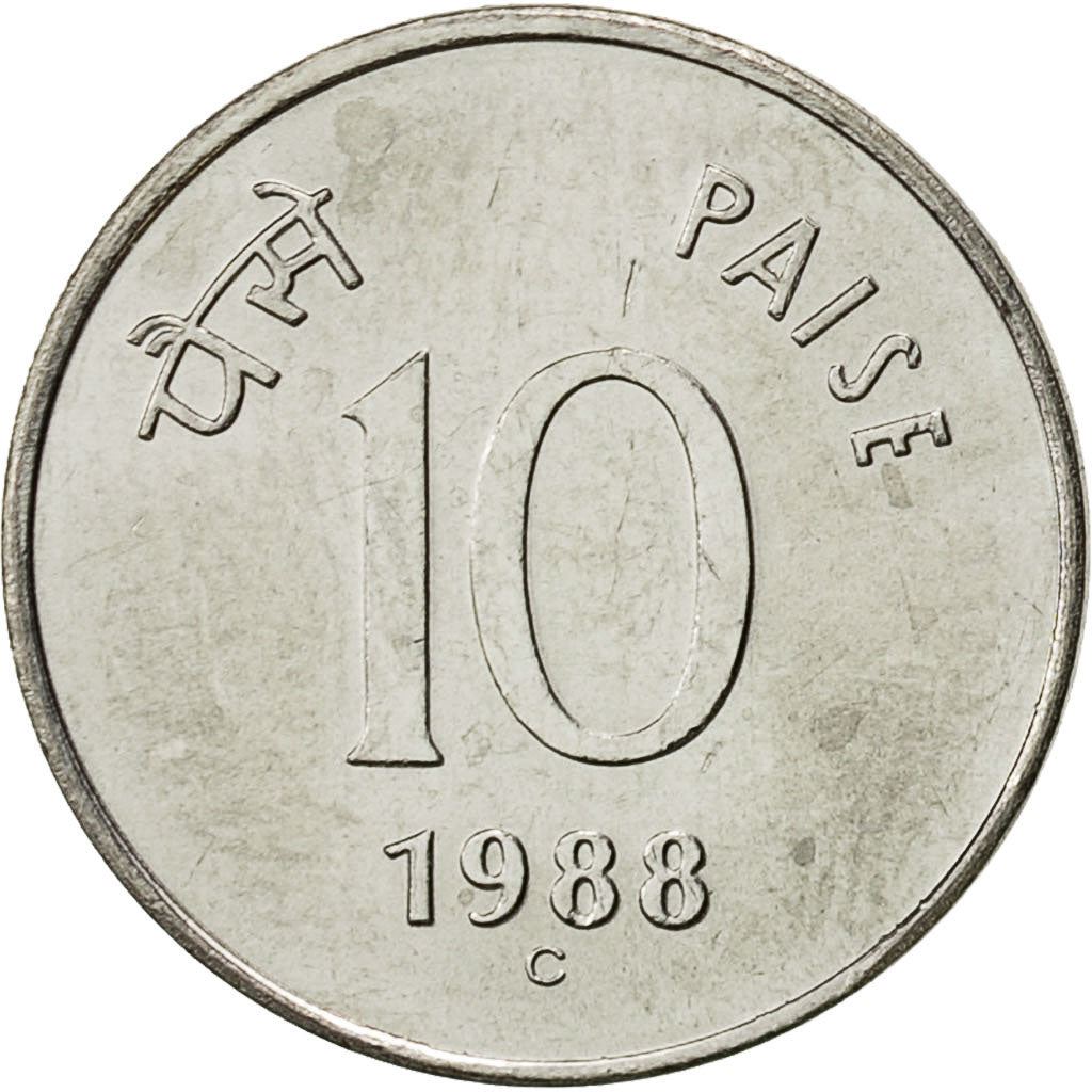 India | 10 Paise Coin | Asoka Lion | Km:40.1 | 1988 - 1998