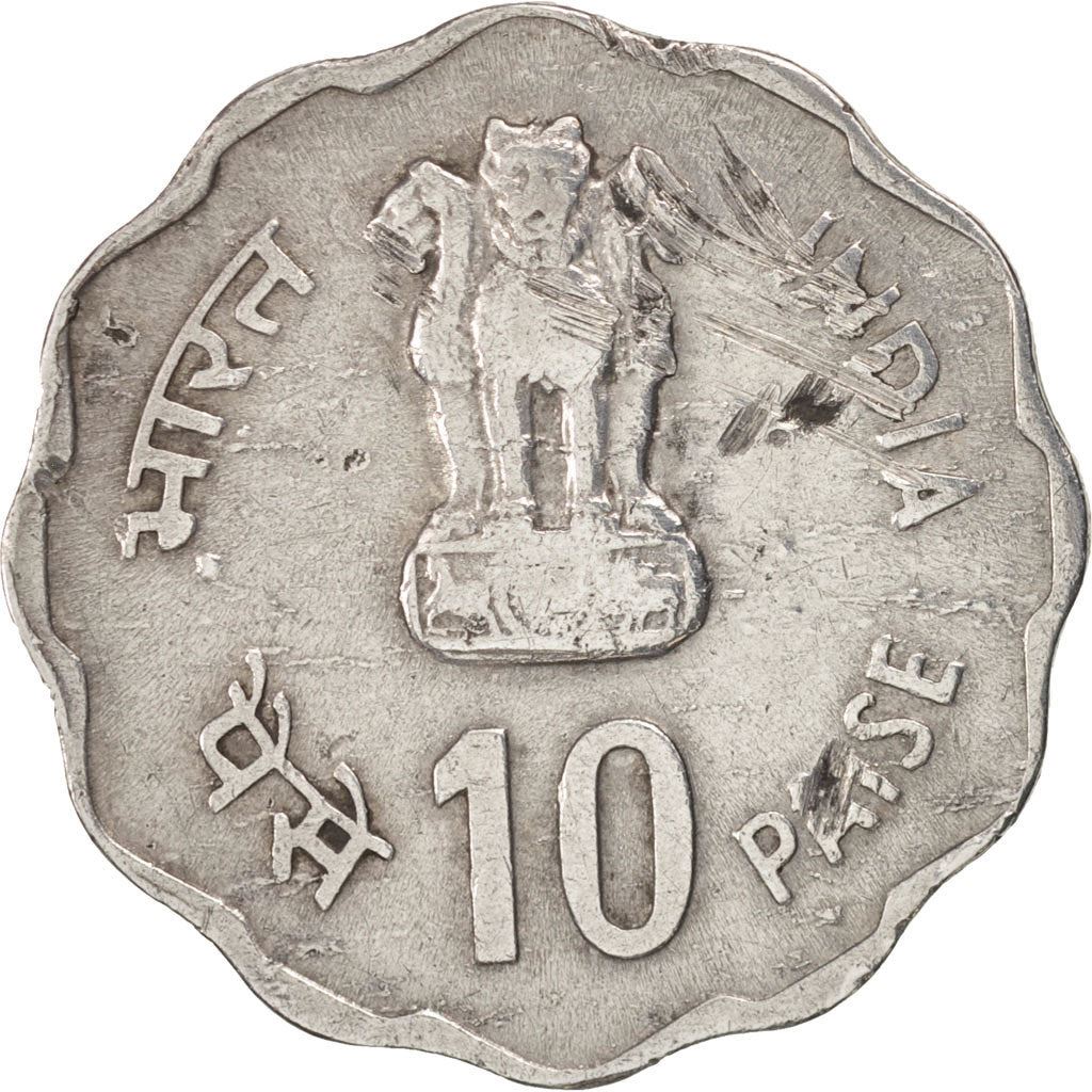 India | 10 Paise Coin | Woman threshing grain | Km:35 | 1980