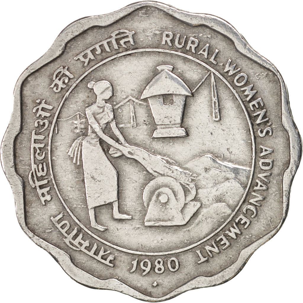 India | 10 Paise Coin | Woman threshing grain | Km:35 | 1980