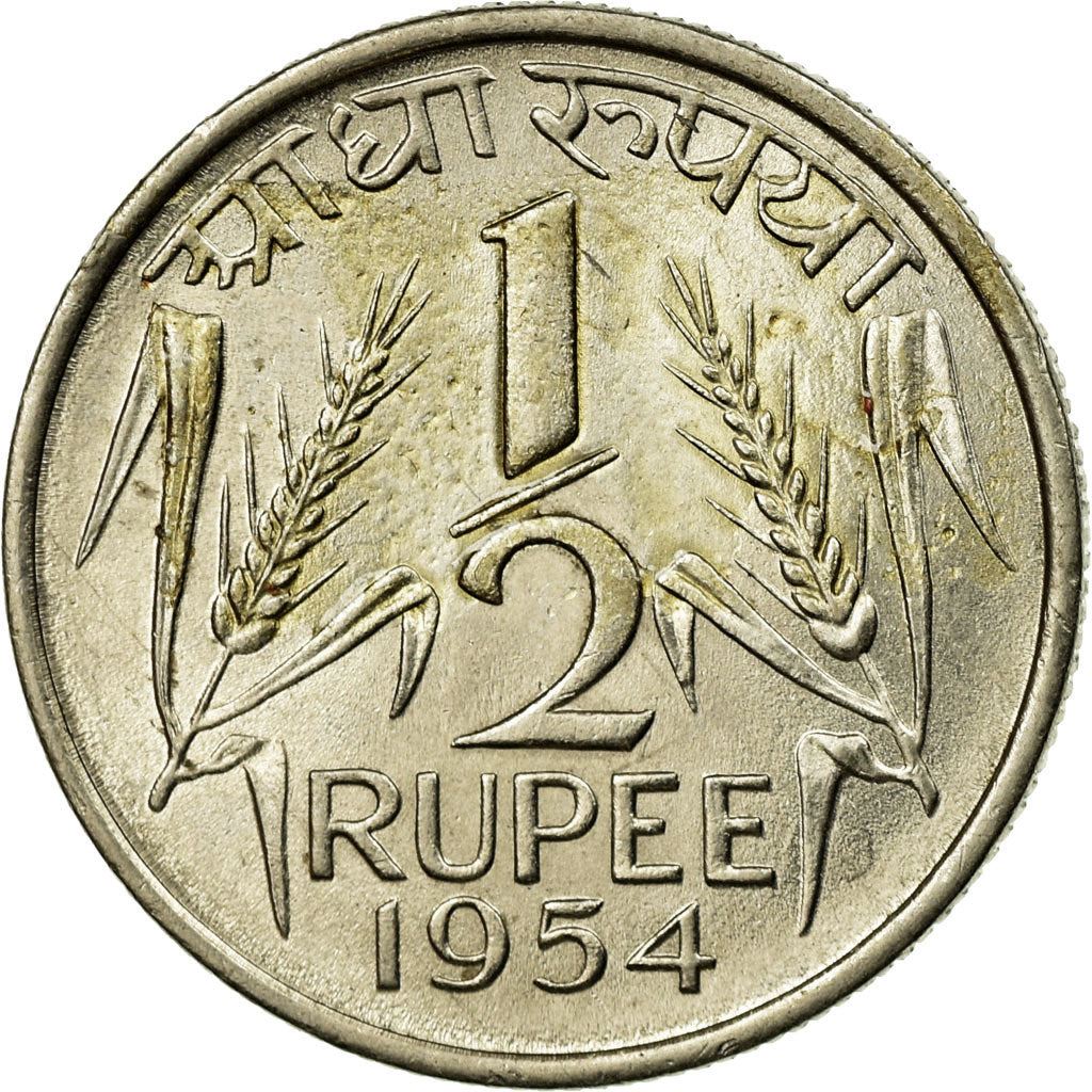 India | 1/2 Rupee Coin | Ashoka lion | Km:6 | 1950 - 1956