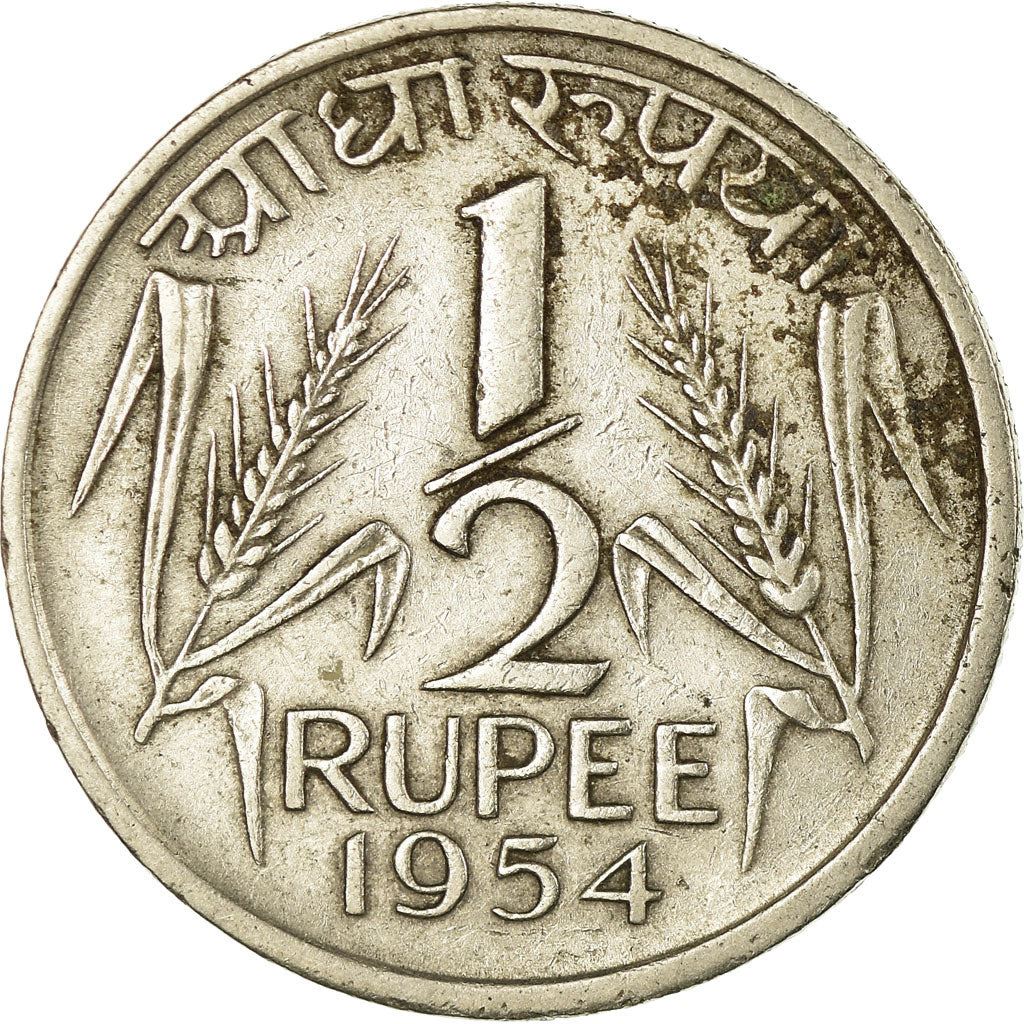 India | 1/2 Rupee Coin | Ashoka lion | Km:6 | 1950 - 1956