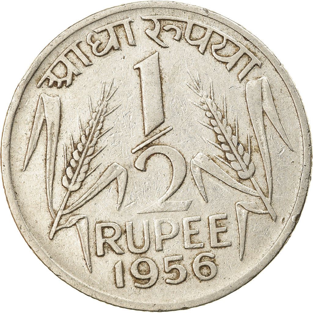 India | 1/2 Rupee Coin | Ashoka lion | Km:6 | 1950 - 1956