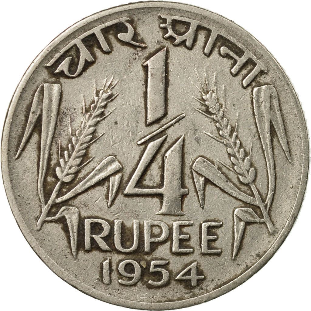 India | 1/4 Rupee Coin | Ashoka lion | Km:5.3 | 1954 - 1956