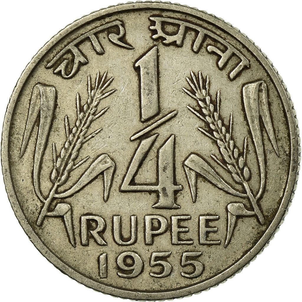 India | 1/4 Rupee Coin | Ashoka lion | Km:5.3 | 1954 - 1956