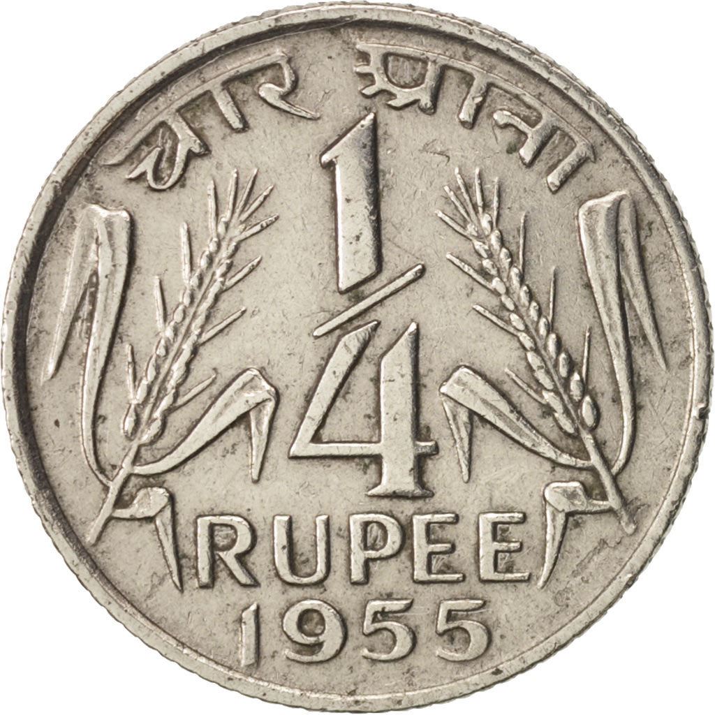 India | 1/4 Rupee Coin | Ashoka lion | Km:5.3 | 1954 - 1956