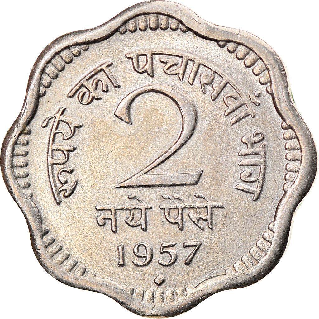 India | 2 Naye Paise Coin | Ashoka lion | Km:11 | 1957 - 1963