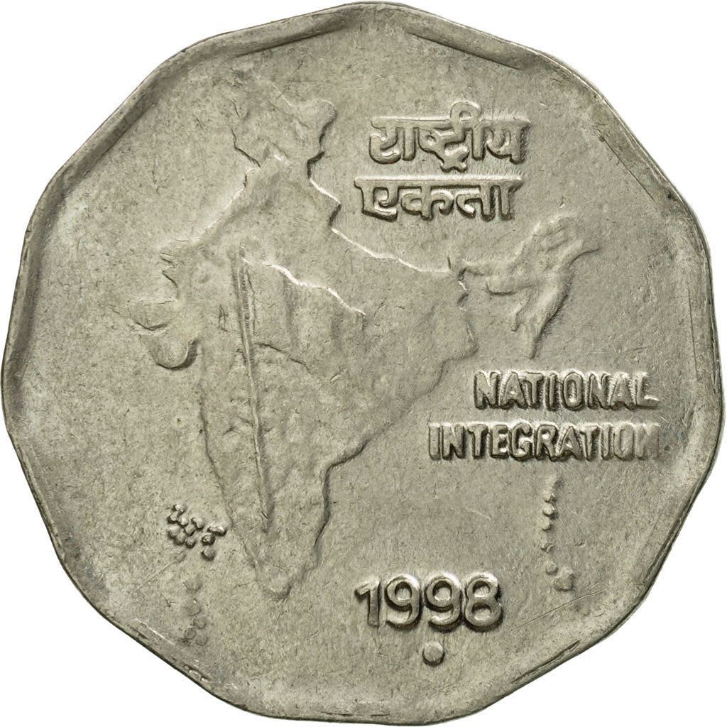 India | 2 Rupees Coin | Map of India | Km:121 | 1992 - 2004