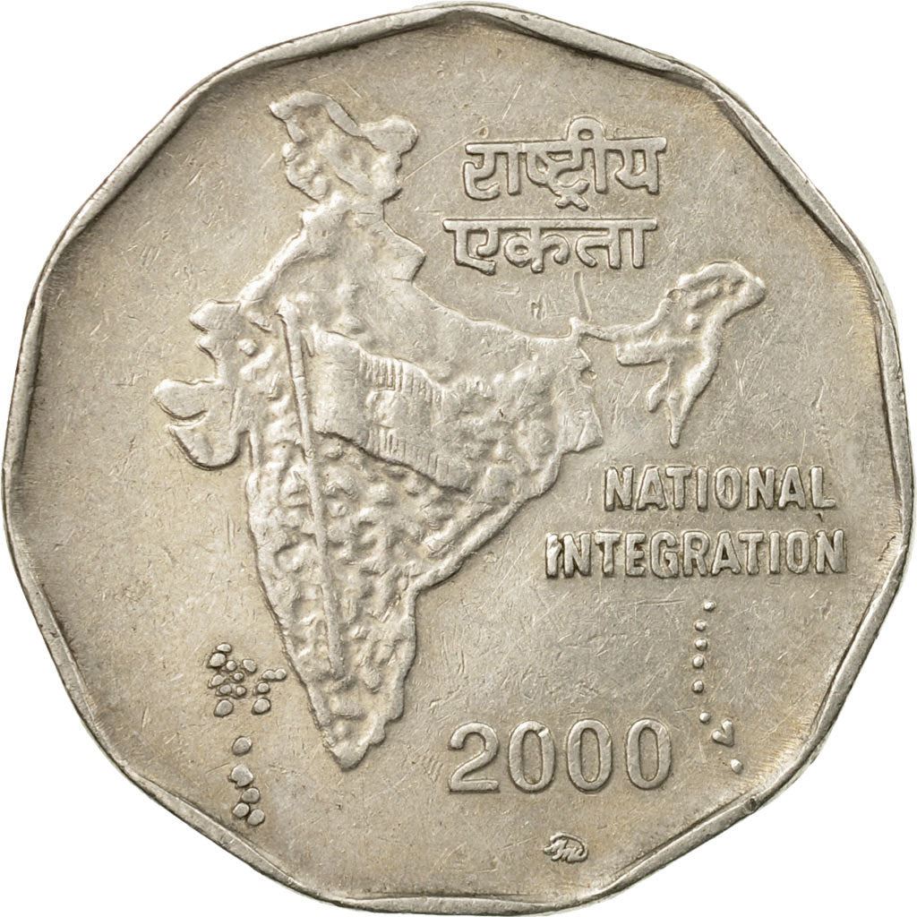 India | 2 Rupees Coin | Map of India | Km:121 | 1992 - 2004