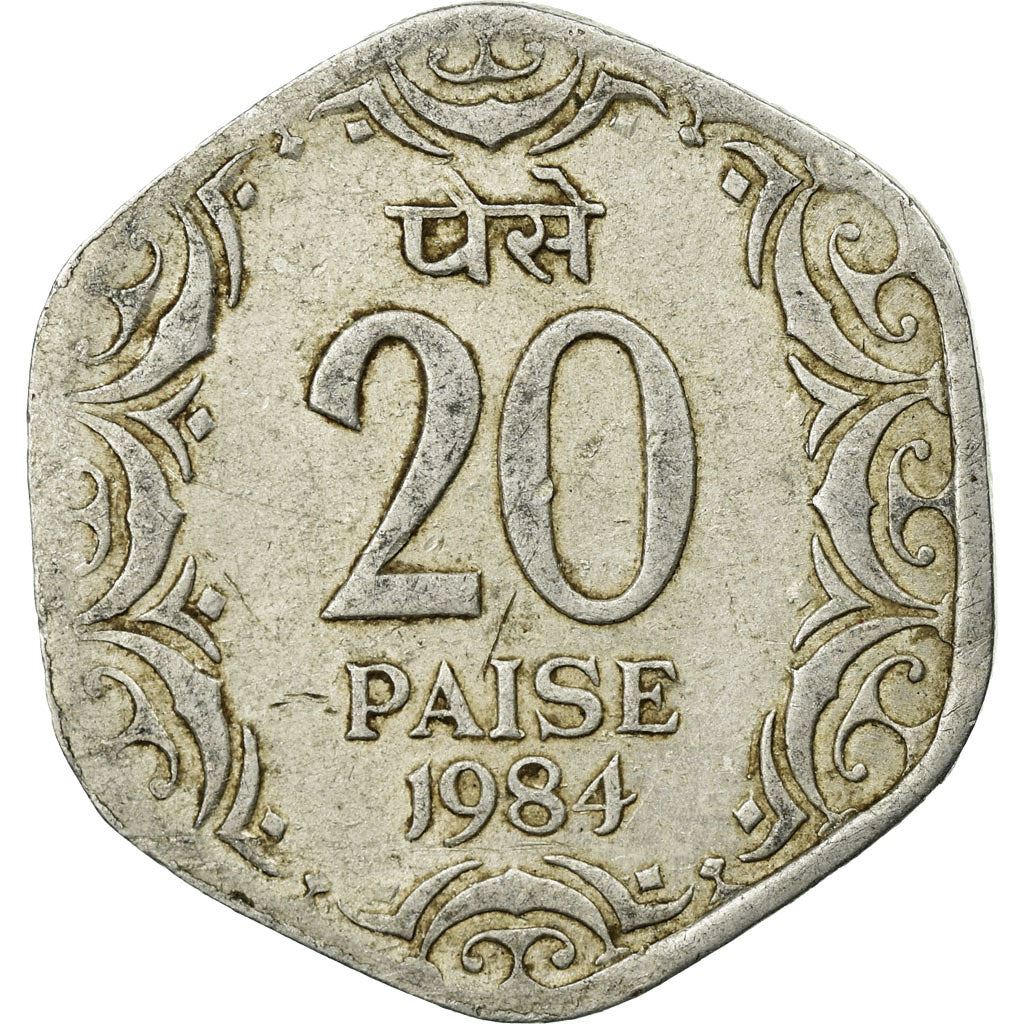 India | 20 Paise Coin | Ashoka lion | Km:44 | 1982 - 1997