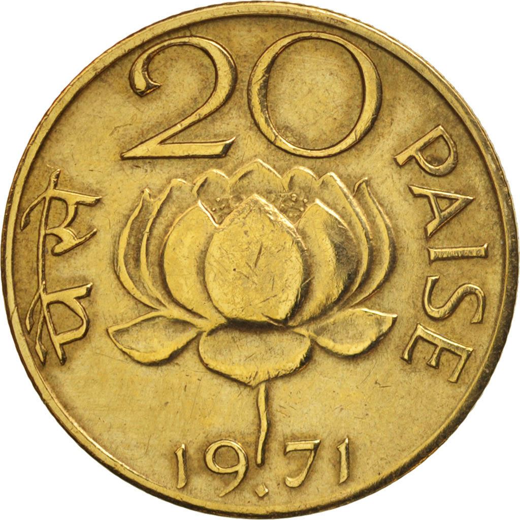 India | 20 Paise Coin | Lotus blossom | Km:41 | 1968 - 1971