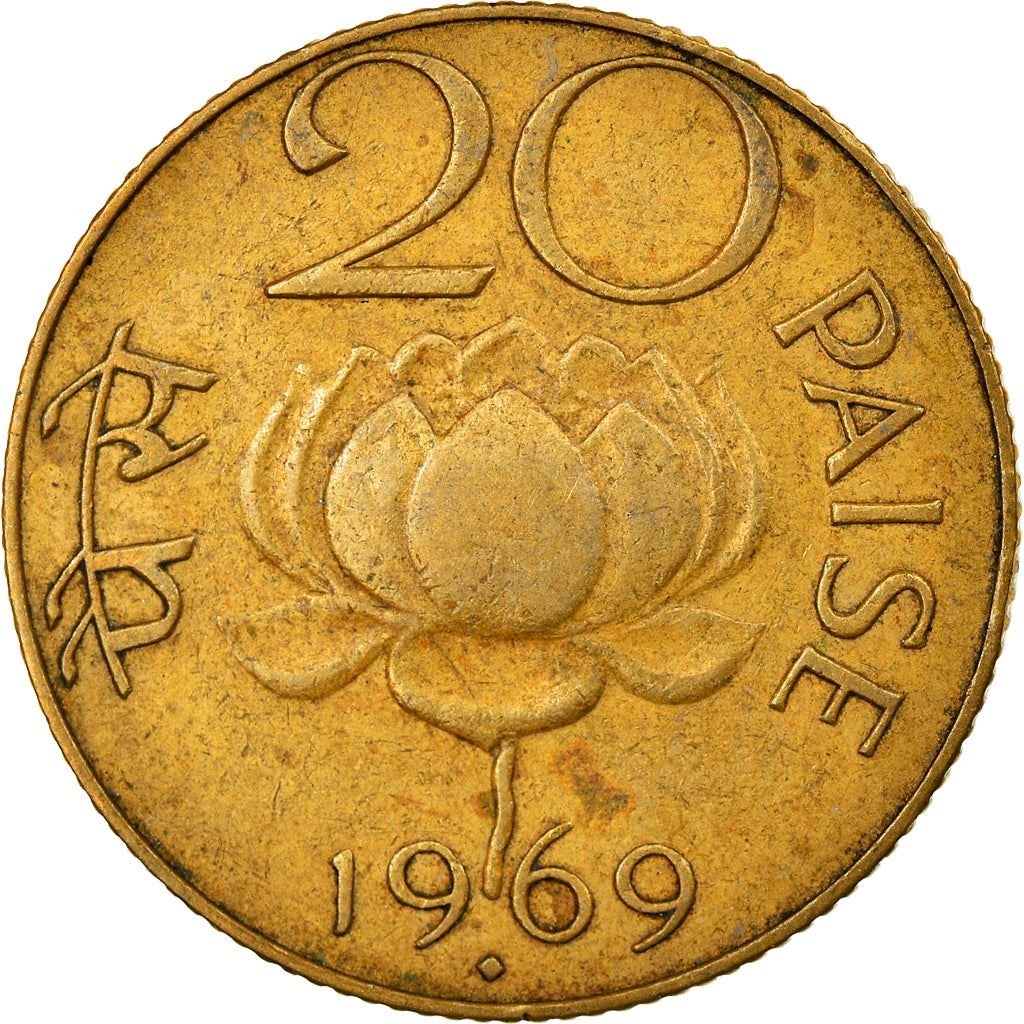 India | 20 Paise Coin | Lotus blossom | Km:41 | 1968 - 1971