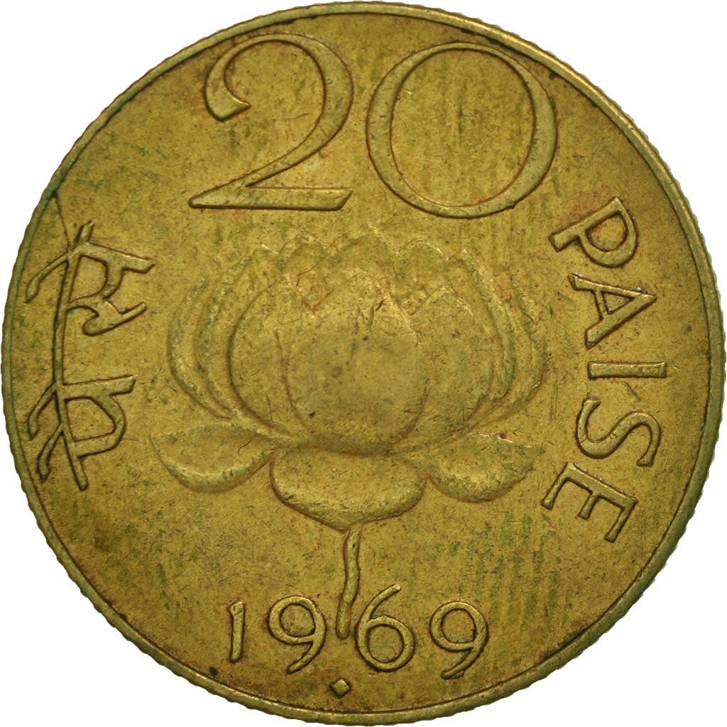 India | 20 Paise Coin | Lotus blossom | Km:41 | 1968 - 1971