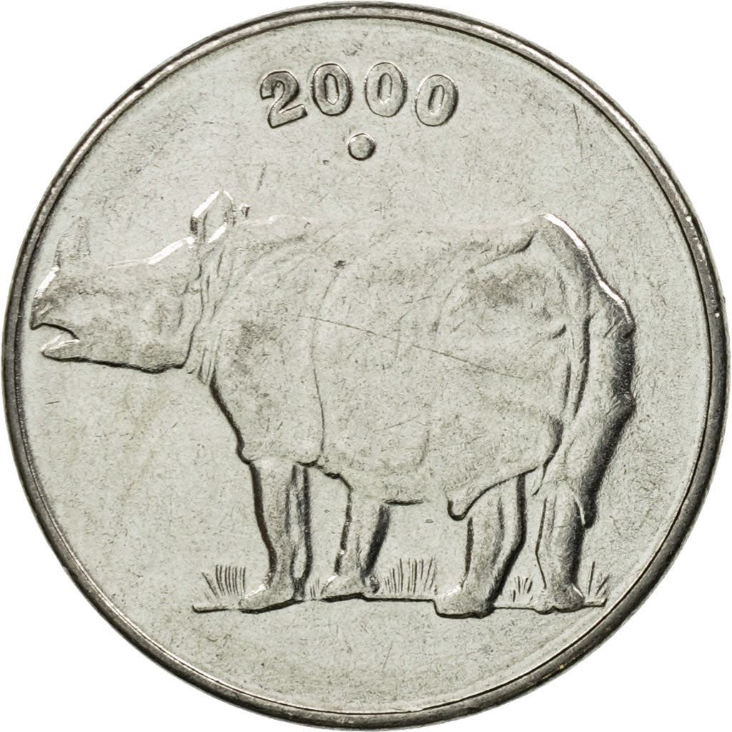 India | 25 Paise Coin | Rhinoceros | Km:54 | 1988 - 2002