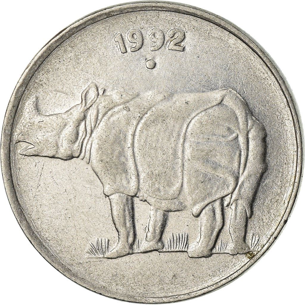 India | 25 Paise Coin | Rhinoceros | Km:54 | 1988 - 2002