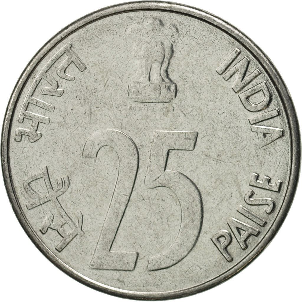 India | 25 Paise Coin | Rhinoceros | Km:54 | 1988 - 2002