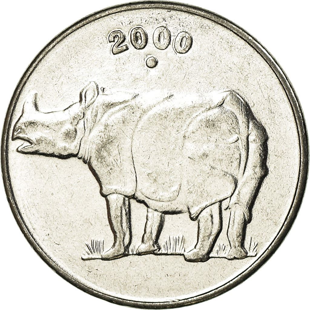 India | 25 Paise Coin | Rhinoceros | Km:54 | 1988 - 2002