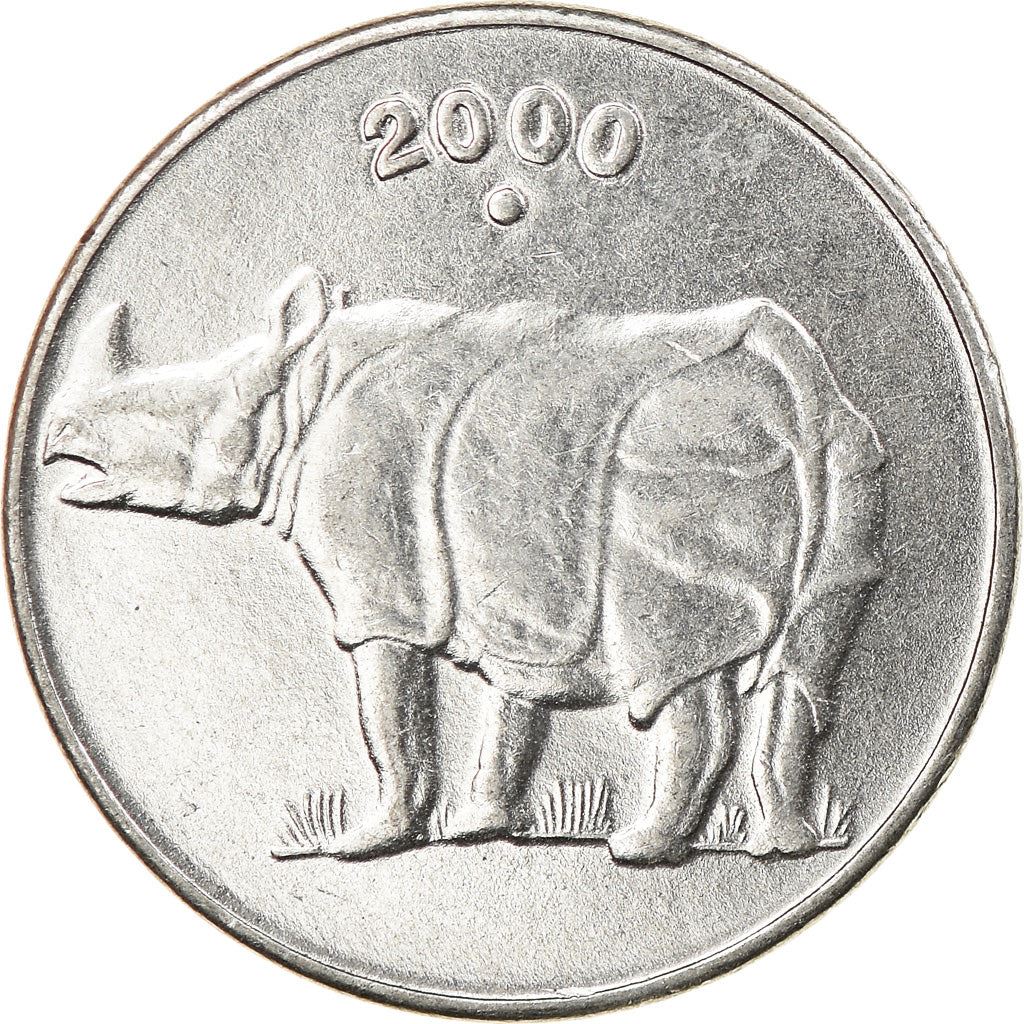 India | 25 Paise Coin | Rhinoceros | Km:54 | 1988 - 2002