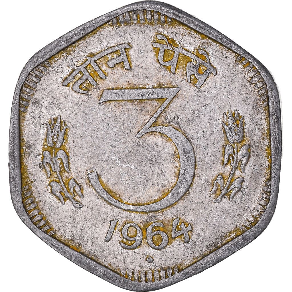 India | 3 Paise Coin | Ashoka Lion | Km:14.1 | 1964 - 1967