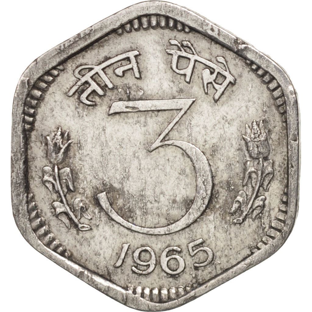 India | 3 Paise Coin | Ashoka Lion | Km:14.1 | 1964 - 1967