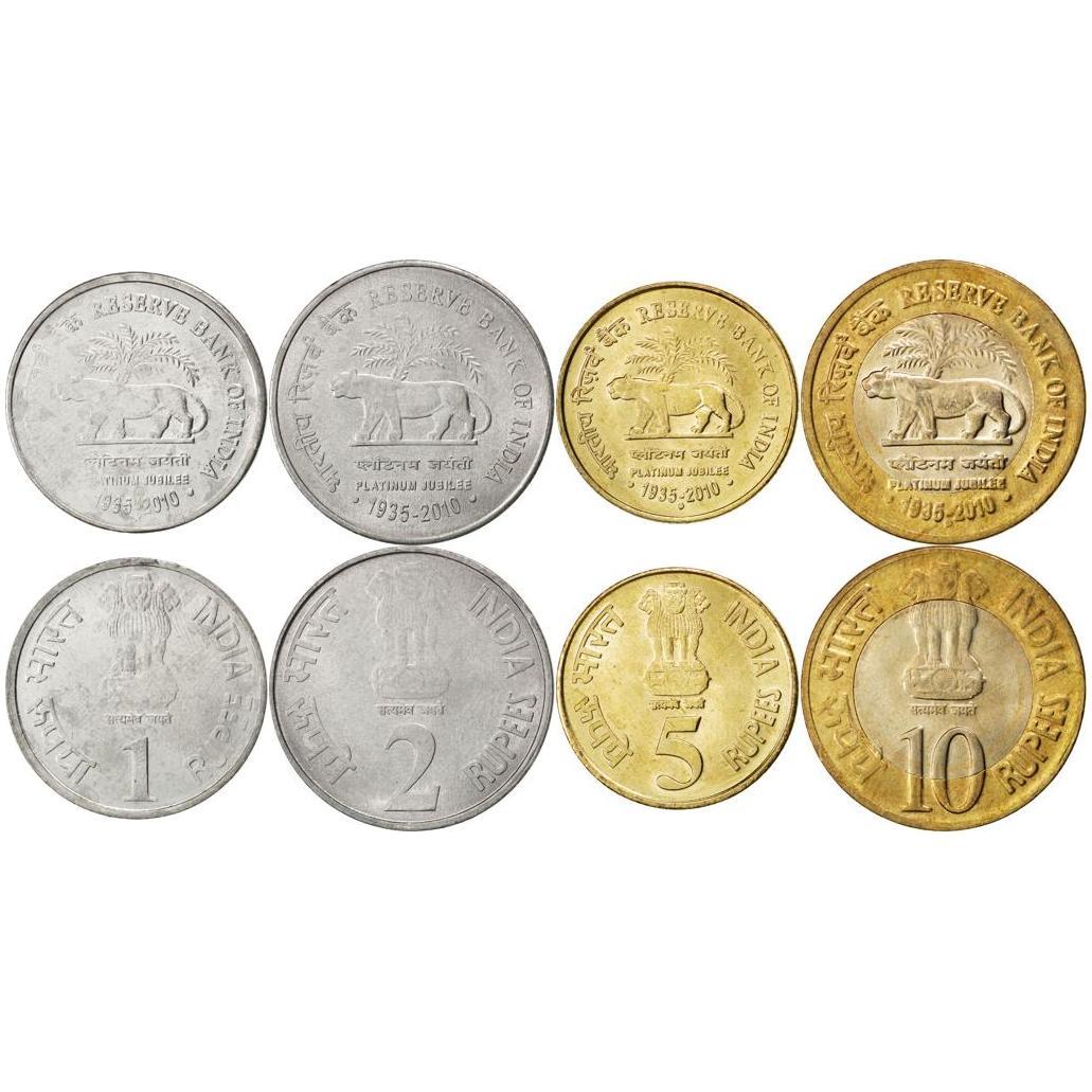 India | 4 Coin Set | 1 Rupee 2 5 10 Rupees | 2010