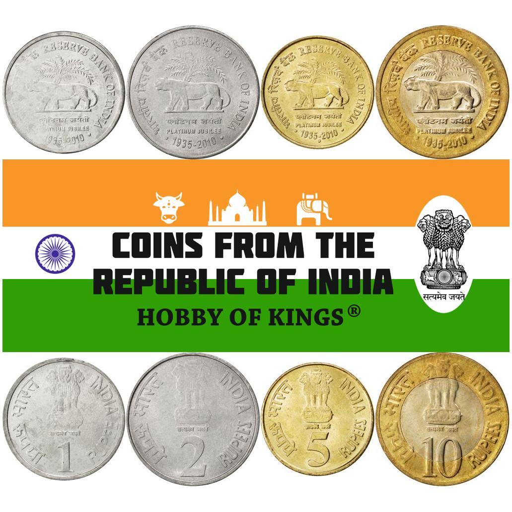 India | 4 Coin Set | 1 Rupee 2 5 10 Rupees | 2010