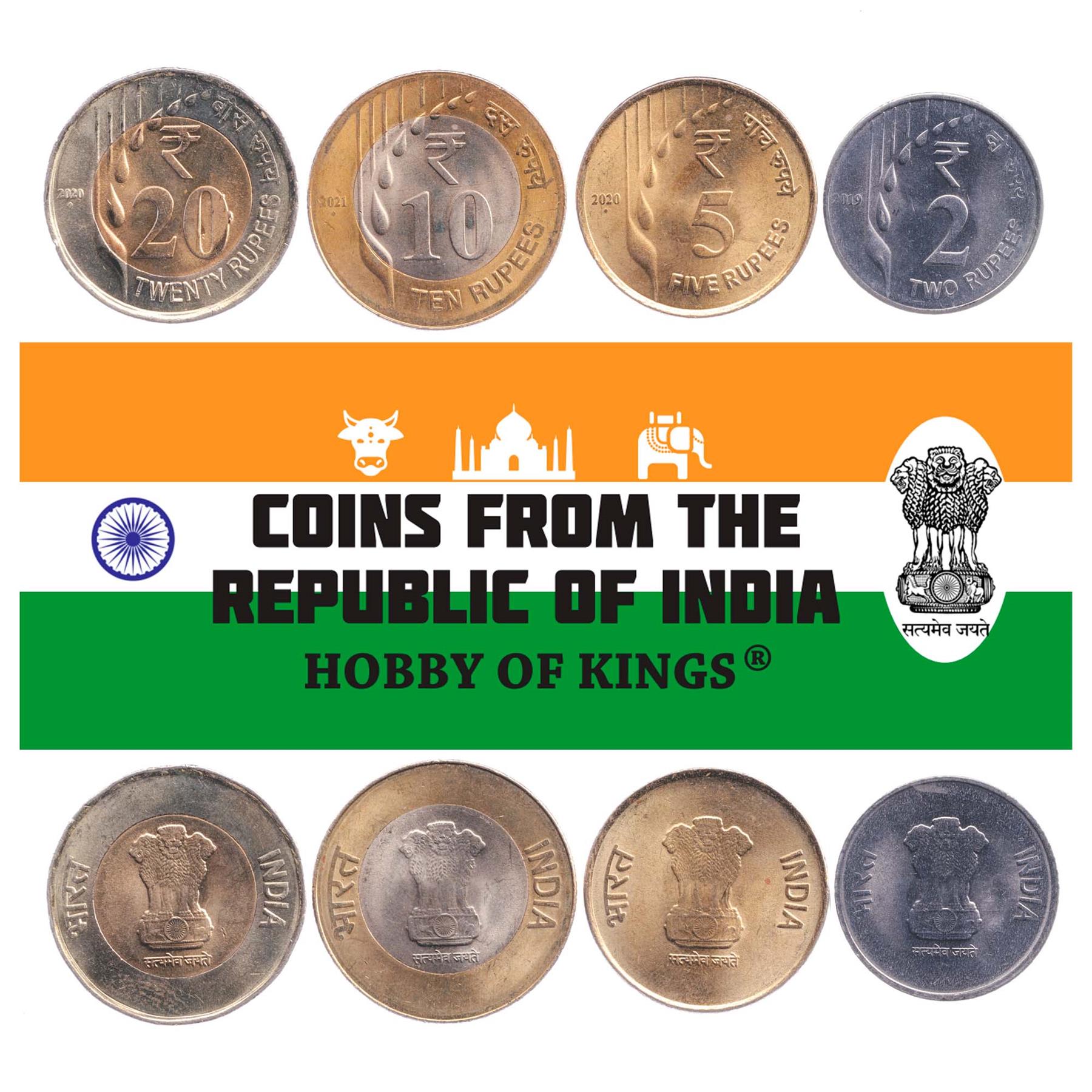 India | 4 Coin Set | 2 5 10 20 Rupees | 2019 - 2022