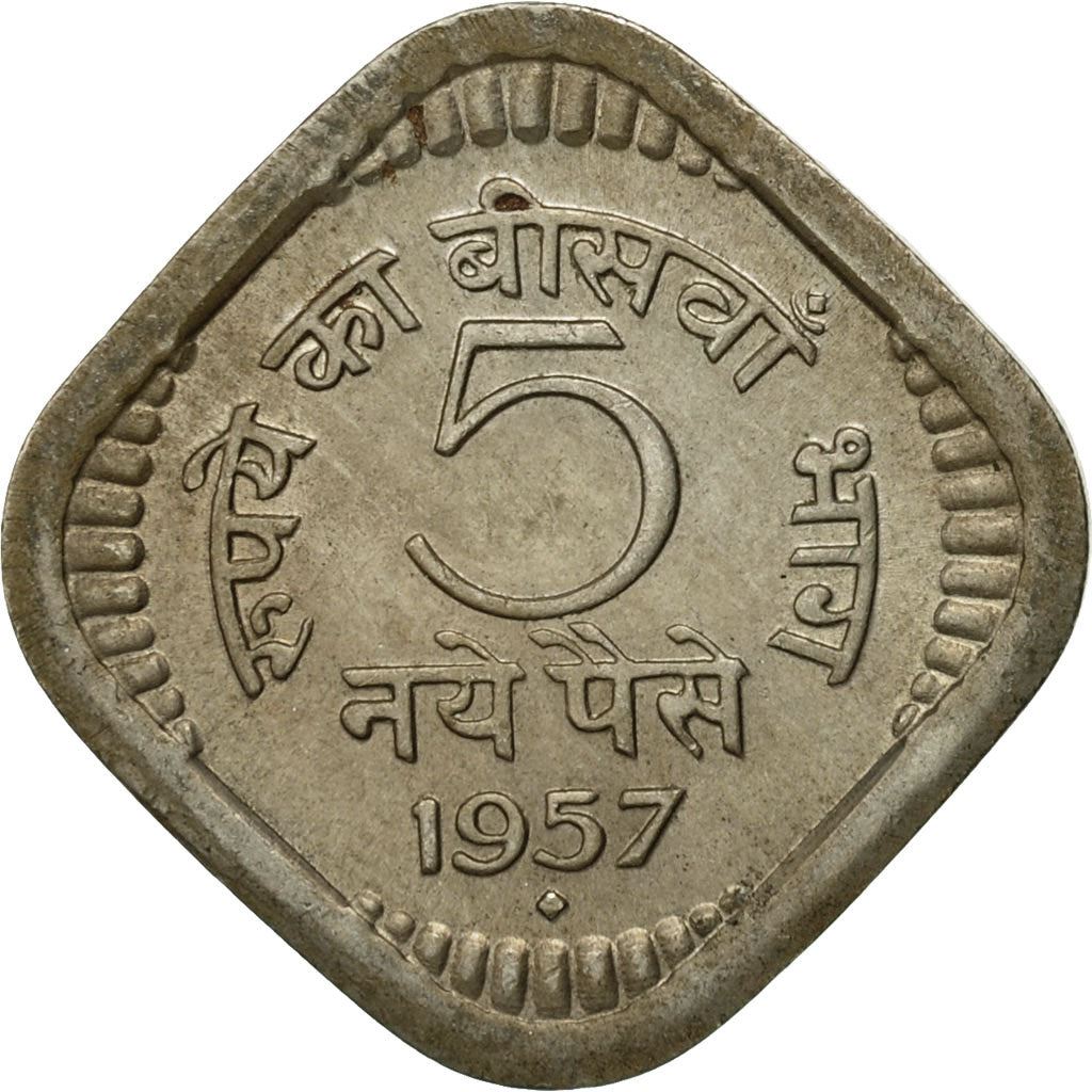 India | 5 Naye Paise Coin | Ashoka lion | Km:16 | 1957 - 1963