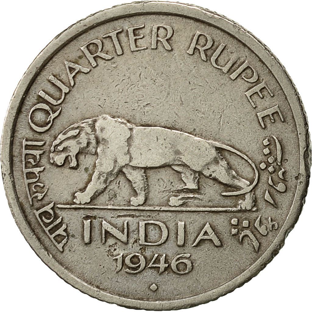 India - British | 1/4 Rupee Coin | Indian tiger | Km:548 | 1946 - 1947