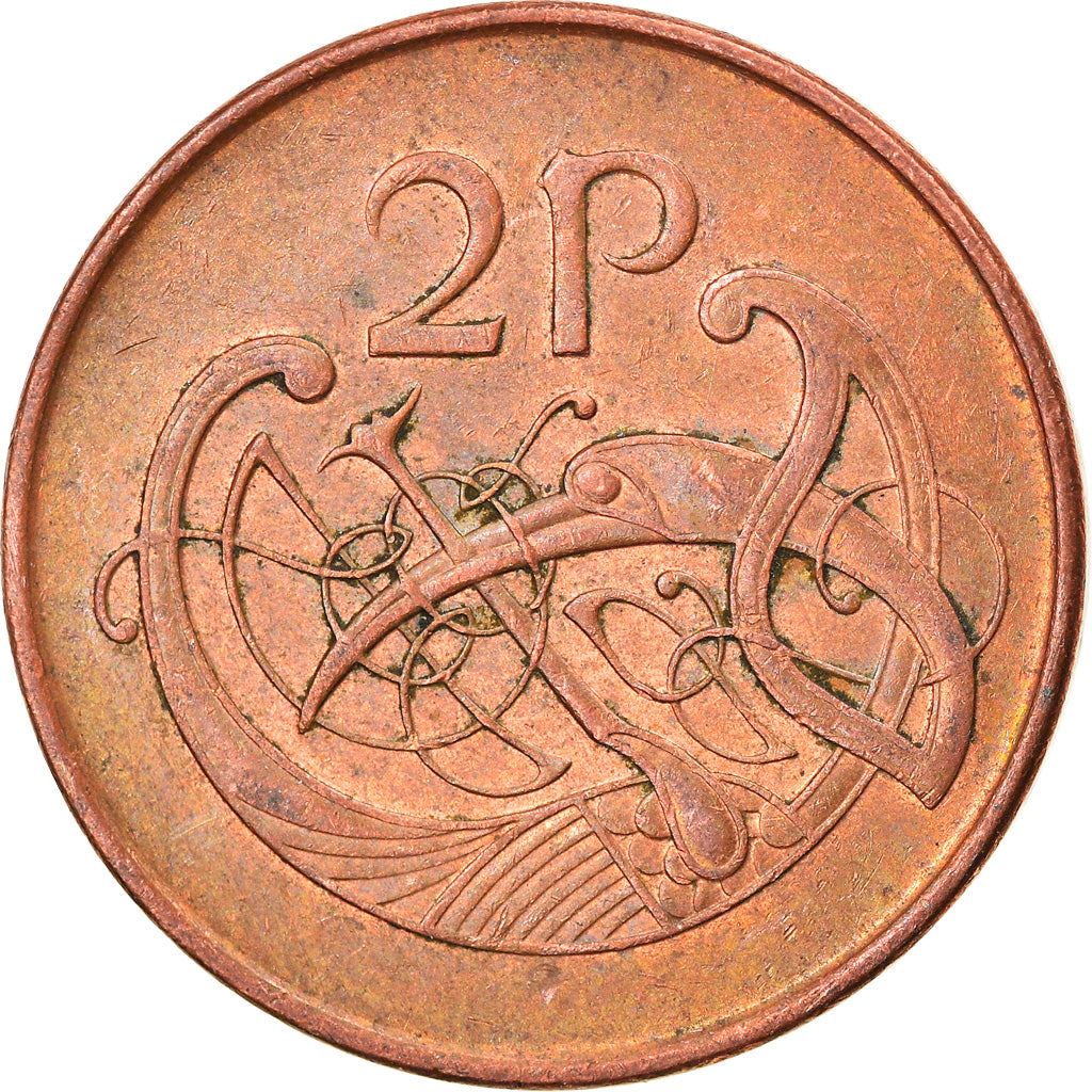 Ireland Coin Irish 2 Pence | Harp | Book of Kells | KM21a | 1988 - 2000