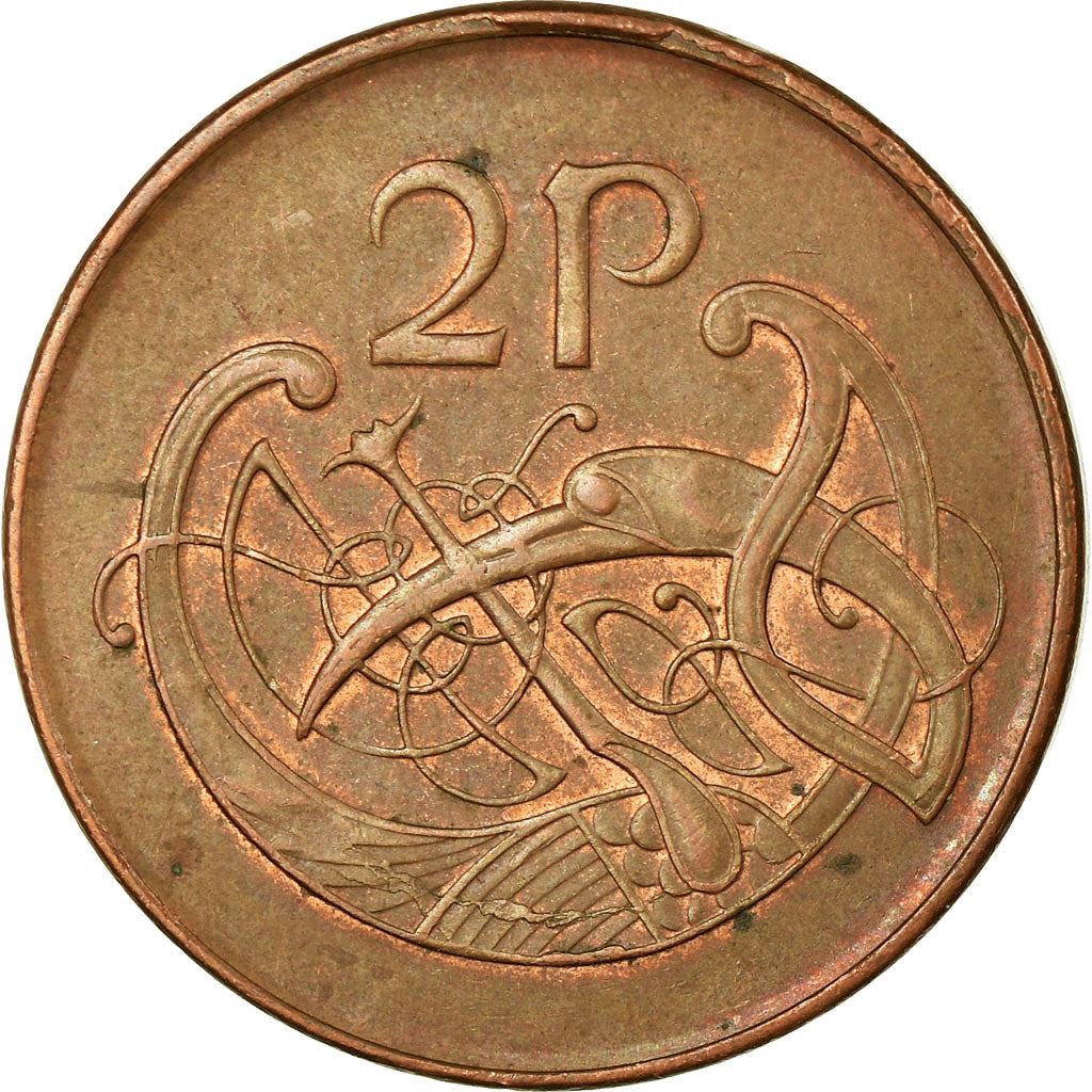 Ireland Coin Irish 2 Pence | Harp | Book of Kells | KM21a | 1988 - 2000