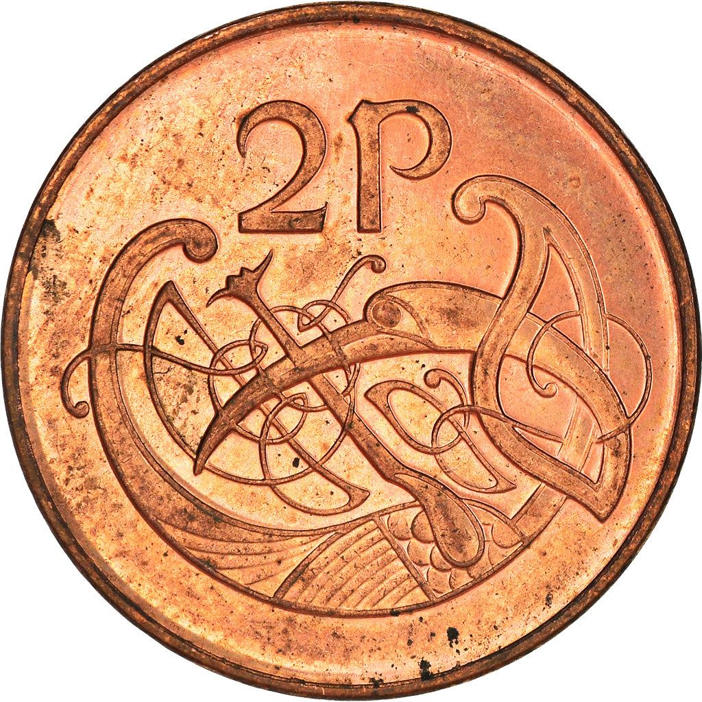 Ireland Coin Irish 2 Pence | Harp | Book of Kells | KM21a | 1988 - 2000