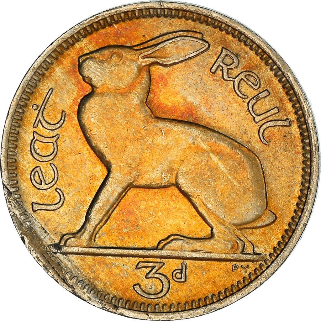 Ireland Coin Irish 3 Pingin | Hare | Celtic Harp | KM12a | 1942 - 1968