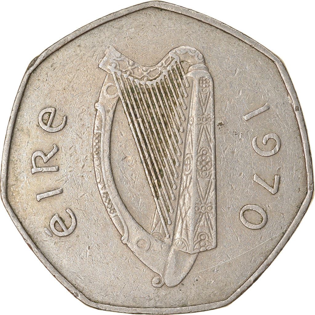 Ireland Coin Irish 50 Pence | Harp | Woodcock Bird | KM24 | 1970 - 2000