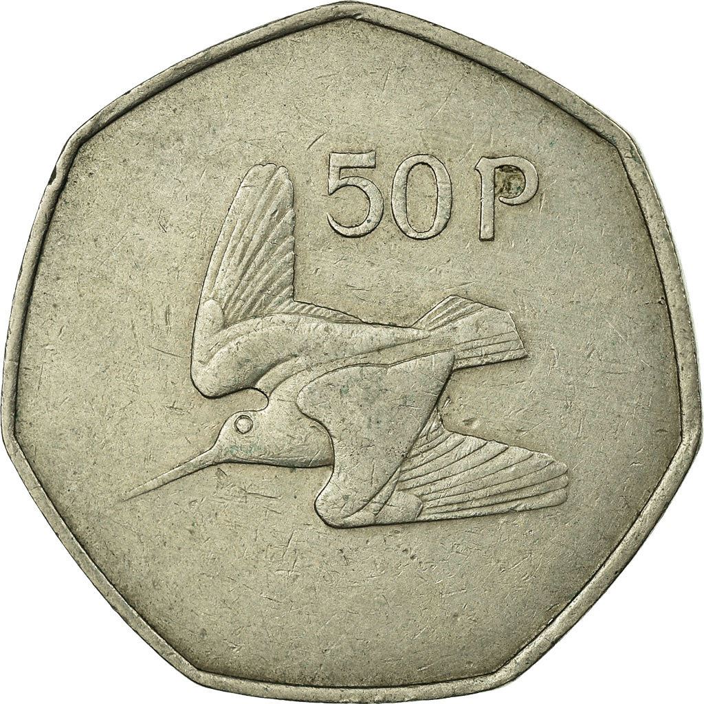 Ireland Coin Irish 50 Pence | Harp | Woodcock Bird | KM24 | 1970 - 2000