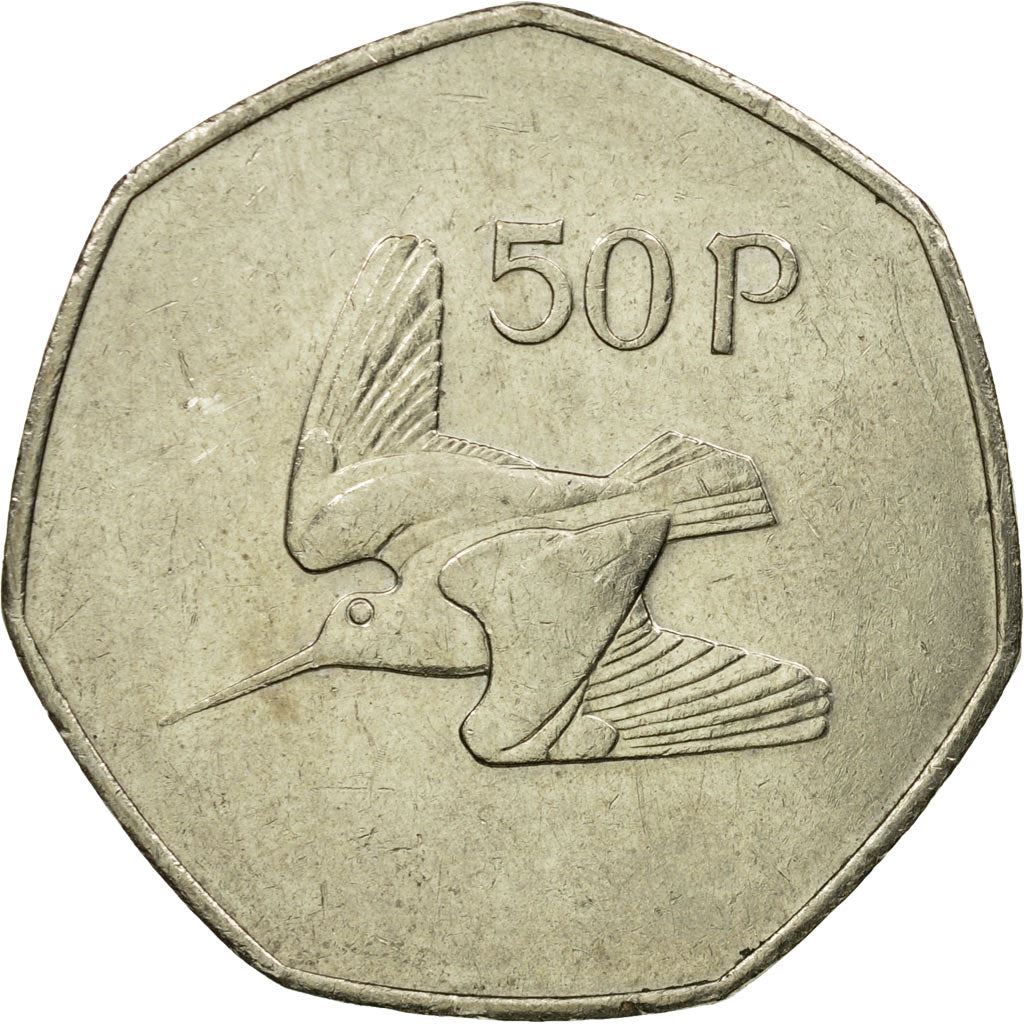 Ireland Coin Irish 50 Pence | Harp | Woodcock Bird | KM24 | 1970 - 2000