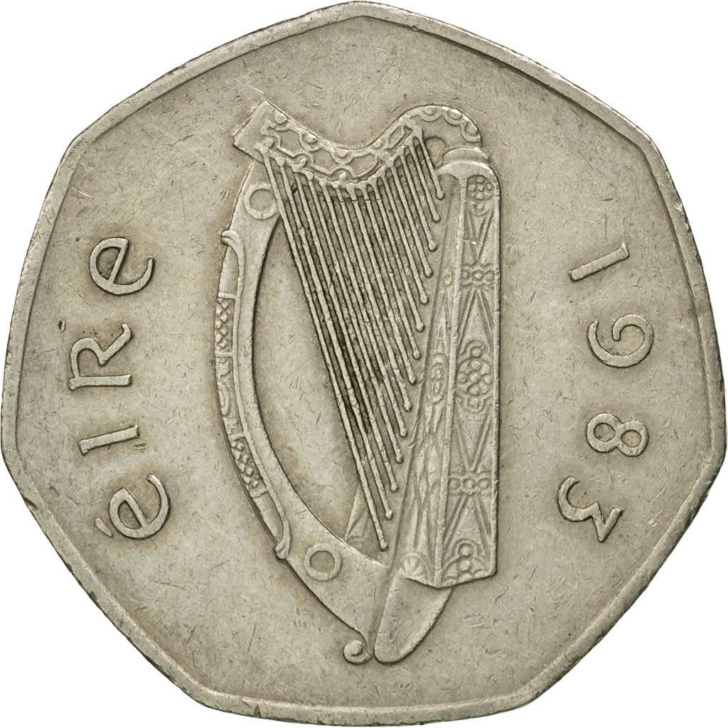 Ireland Coin Irish 50 Pence | Harp | Woodcock Bird | KM24 | 1970 - 2000