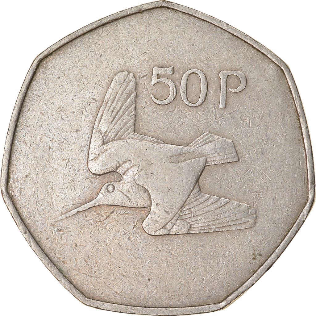 Ireland Coin Irish 50 Pence | Harp | Woodcock Bird | KM24 | 1970 - 2000