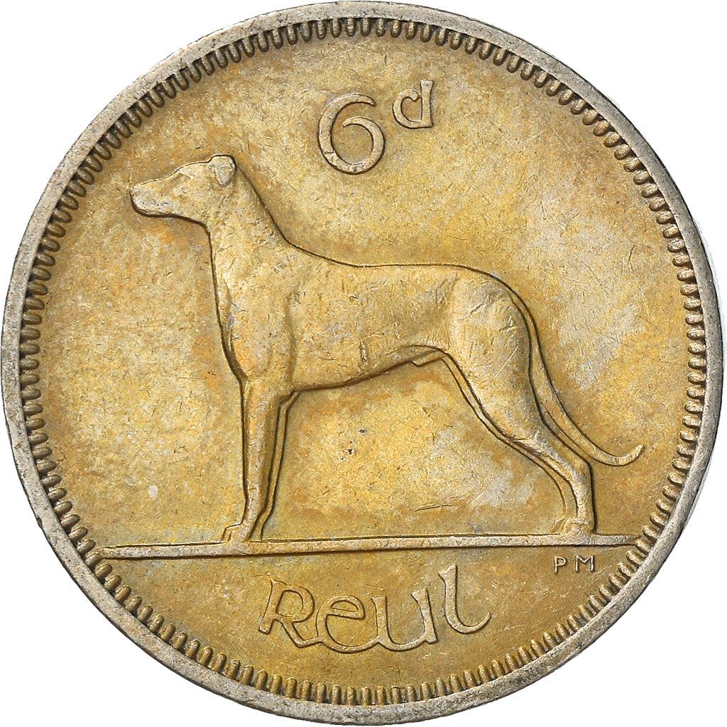 Ireland Coin Irish 6 Pingin | Celtic Harp | Irish Wolfhound | KM13a | 1942 - 1969