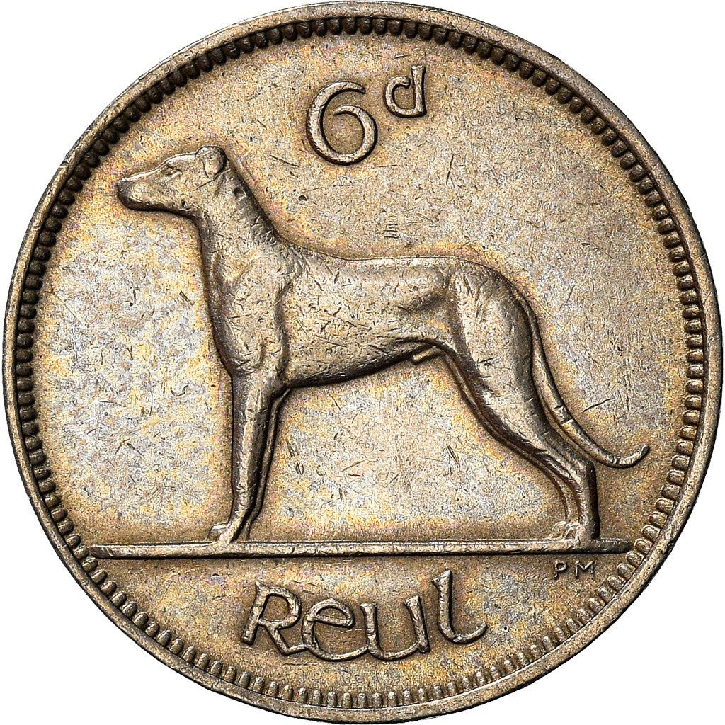 Ireland Coin Irish 6 Pingin | Celtic Harp | Irish Wolfhound | KM13a | 1942 - 1969