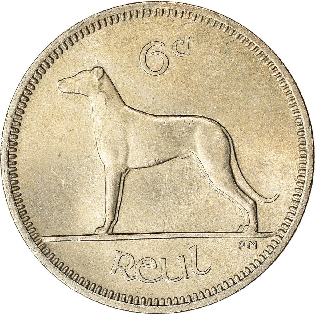 Ireland Coin Irish 6 Pingin | Celtic Harp | Irish Wolfhound | KM13a | 1942 - 1969