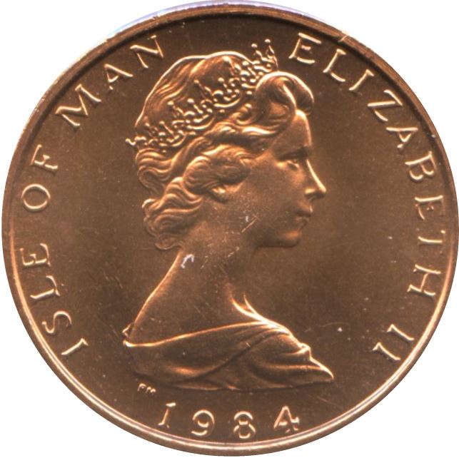 Isle of Man 1 Penny Coin | Queen Elizabeth II | European Shag | Shield | KM112 | 1984