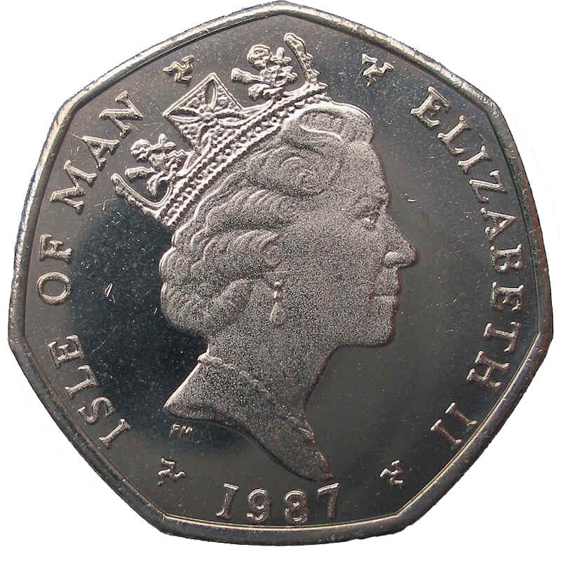 Isle of Man | 20 Pence Coin | Queen Elizabeth II | Atlantic Herring | Shield | KM147 | 1985 - 1987