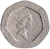 Isle of Man | 20 Pence Coin | Queen Elizabeth II | Race Car | Rally | Subaru Imprezza | Ford Escort Cosworth | KM592 | 1996 - 1997