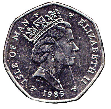 Isle of Man Coin Man 50 Pence | Queen Elizabeth II | Christmas | Plane | KM158 | 1985