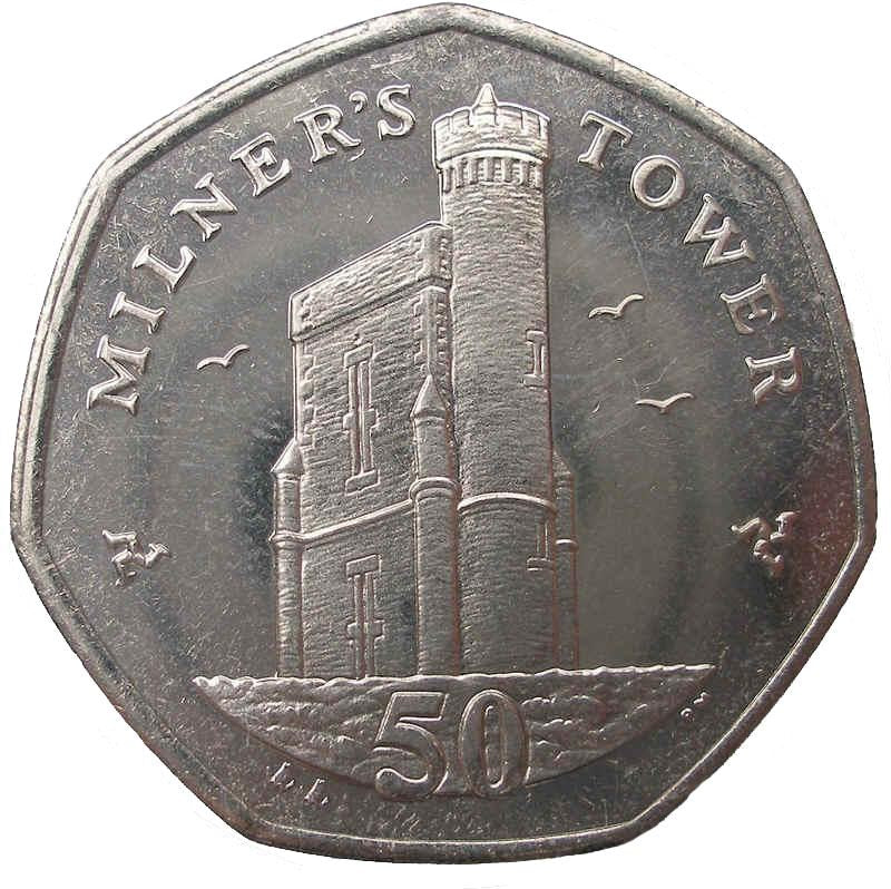 Isle of Man Coin Man 50 Pence | Queen Elizabeth II | Miliner Tower | KM1258 | 2004 - 2016