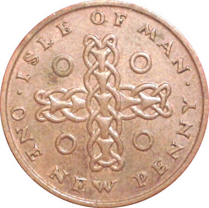 Isle of Man Coin Manx 1 New Penny | Queen Elizabeth II | Ring Chain | KM20 | 1971 - 1975