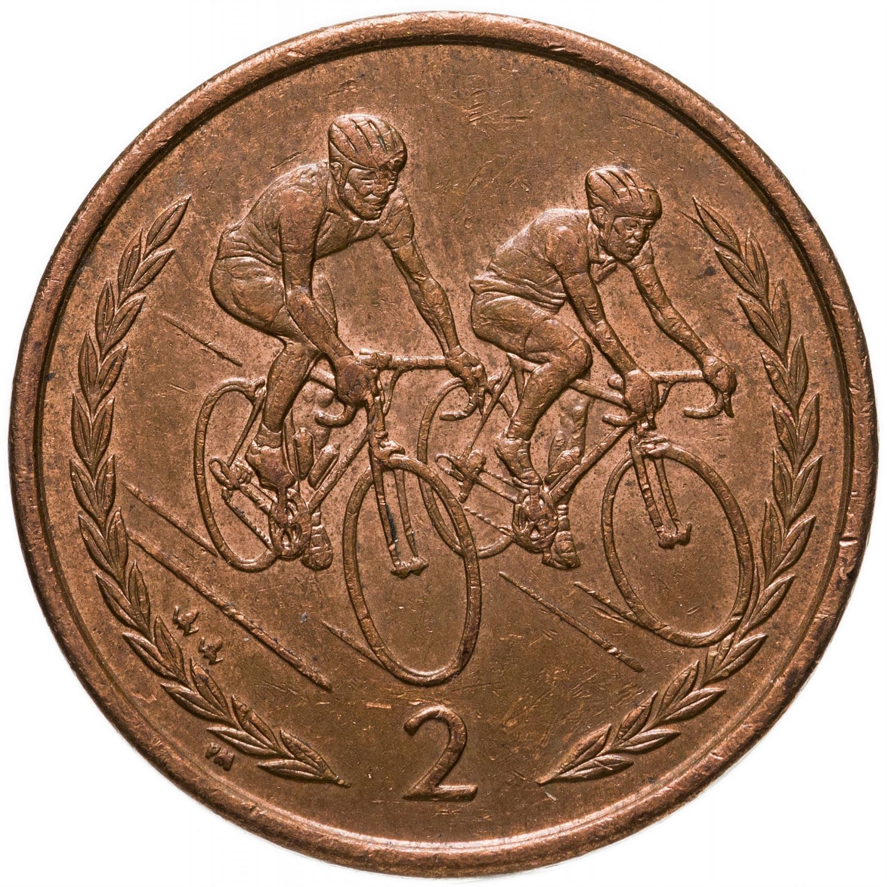 Isle of Man Coin Manx 2 Pence | Queen Elizabeth II | Bicyclists Racing | KM901.2 | 1998 - 1999